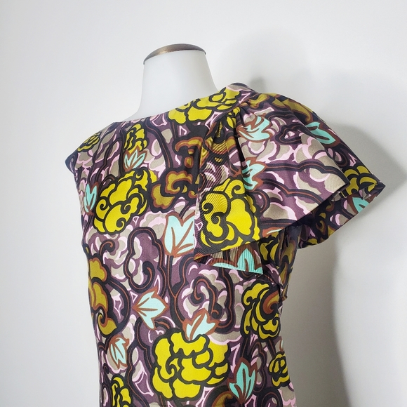 Milly | 100% Silk Gallerina Floral Print Ruffled Sleeve Asymmetrical Mini Dress - Picture 3 of 9